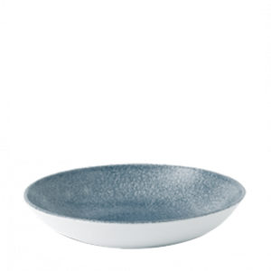 Side view of Churchill's Raku coupe bowl 248mm in topaz blue.