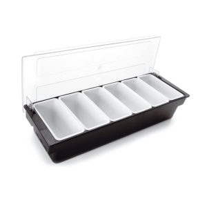 A deluxe 6-compartment condiment caddy.