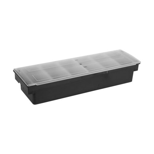 A deluxe 6-compartment condiment caddy closed.