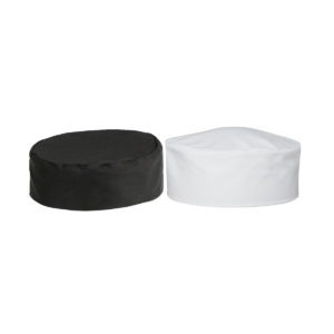 A white and a black forage beanie chef hat.