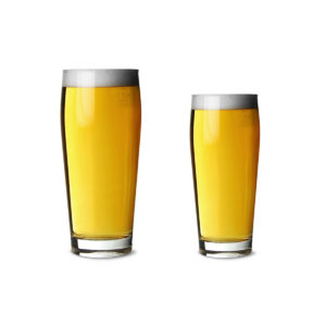 2 filled willy beer glasses.