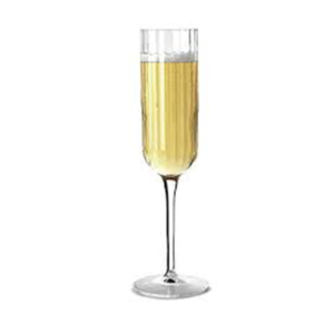 Filled bach champagne glass by Luigi Bormioli.