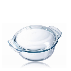 Pyrex clear casserole dish.