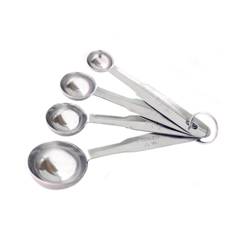 A set of 4 stainless steel measuring spoons.
