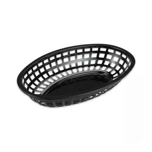 Top view of a plastic oval bread basket.