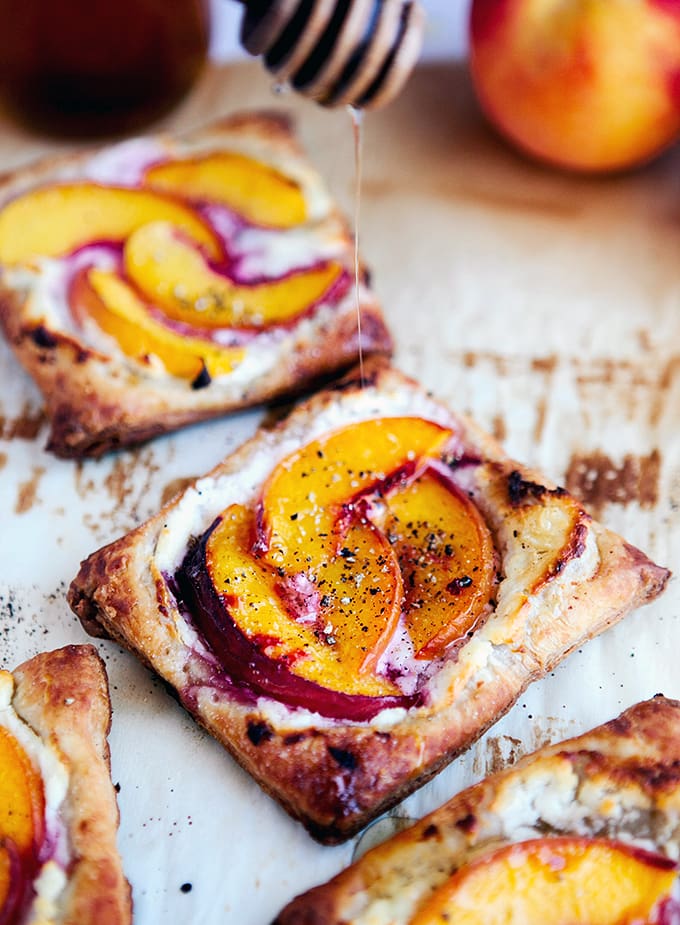 Mini peach tarts with goat's cheese.