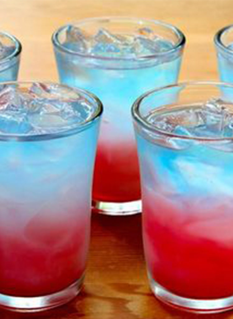 Layered finely crushed ice shots.