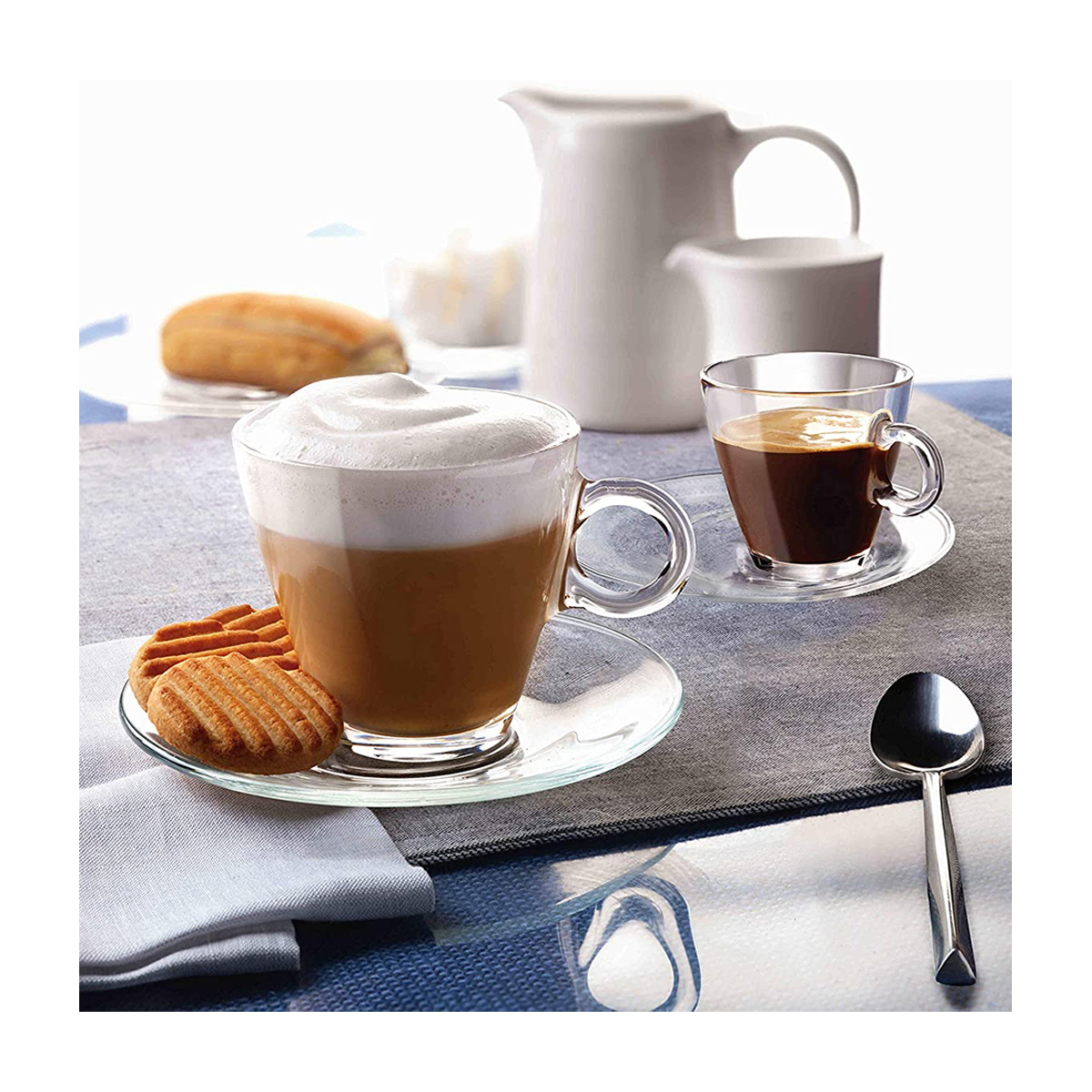 Bormioli Rocco Cappuccino Tassen 4er Set – Opalglas Mit Edelstahlgriff, 213 Ml, Weiß, Spülmaschinenfest