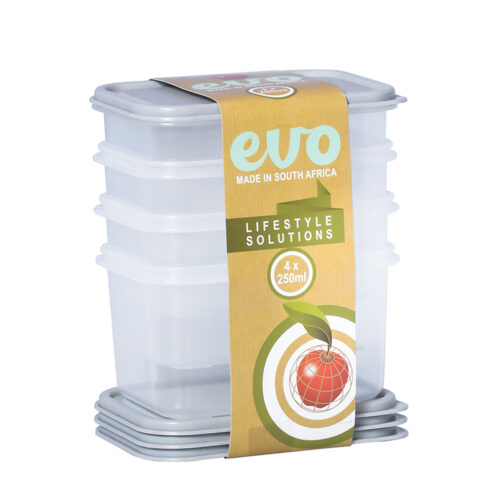 PLASTIC SNACK BOX 250ML 4PC GREY LID By Evo Core Catering
