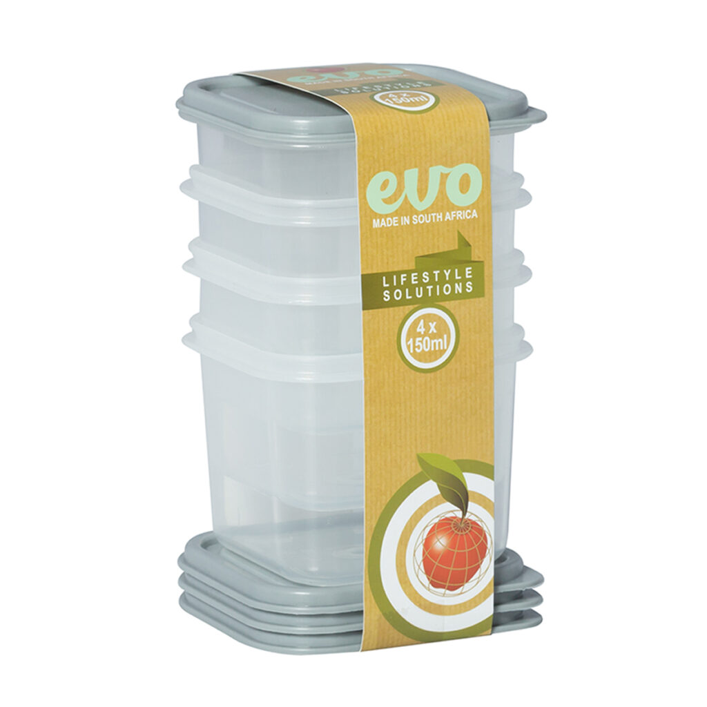 PLASTIC SNACK BOX 150ML 4PC GREY LID By Evo Core Catering