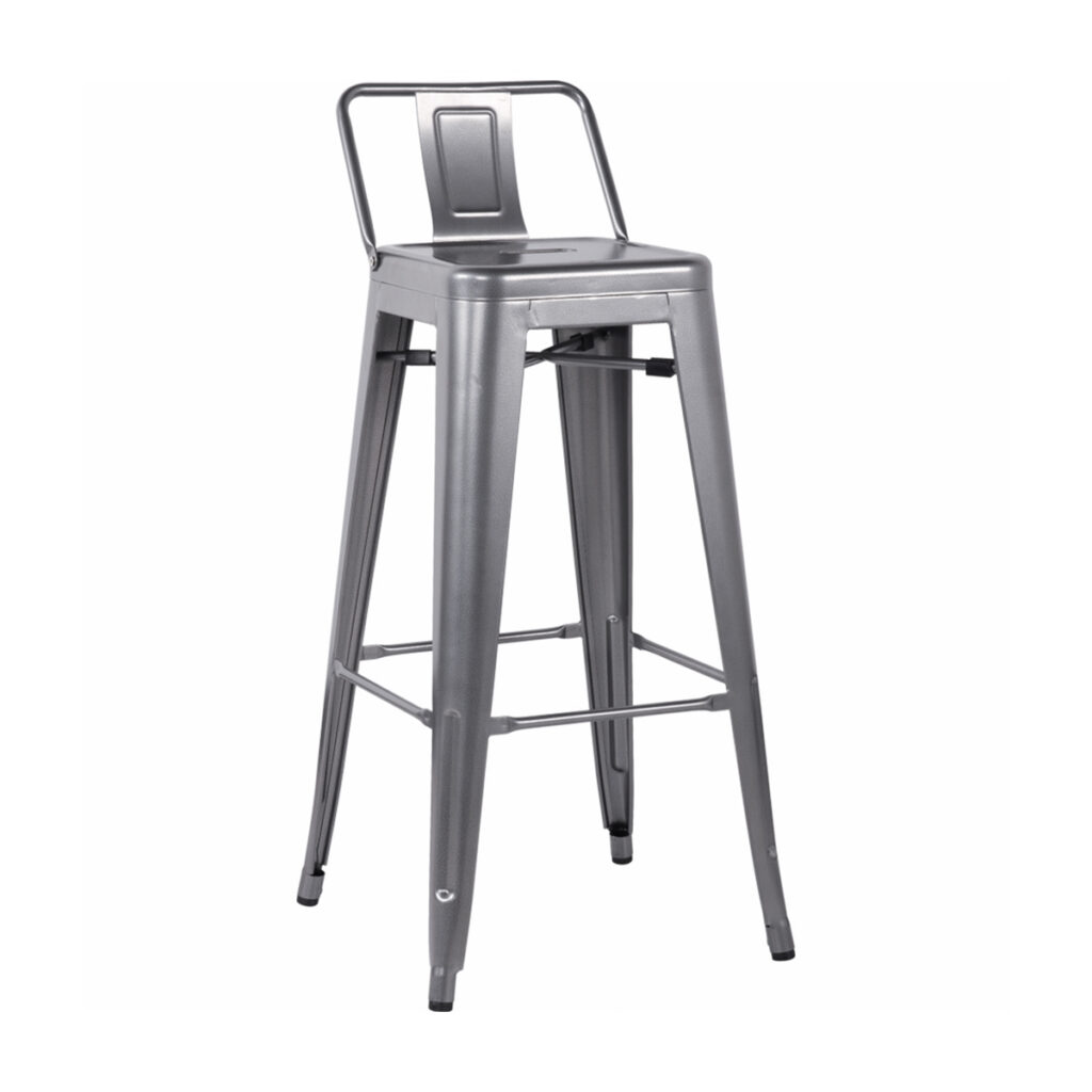 METAL TOLIX BAR STOOL WITH SQUARE BACK REST Raw Steel Core Catering