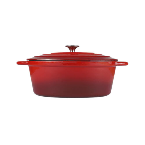 CAST IRON OVAL CASSEROLE DISH 3L RED
